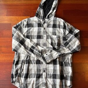 Plaid Flannel Long Sleeve Button Up Hooded Shirt - Unisex